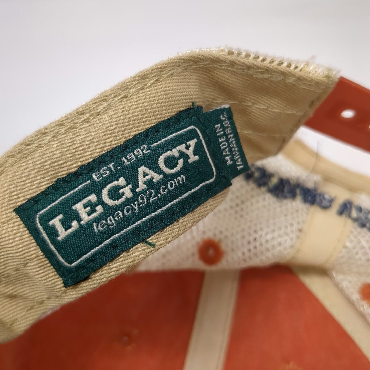 Legacy Trucker Hat Orange One Size Martha's Vineyard Backwater Trading Co Mesh