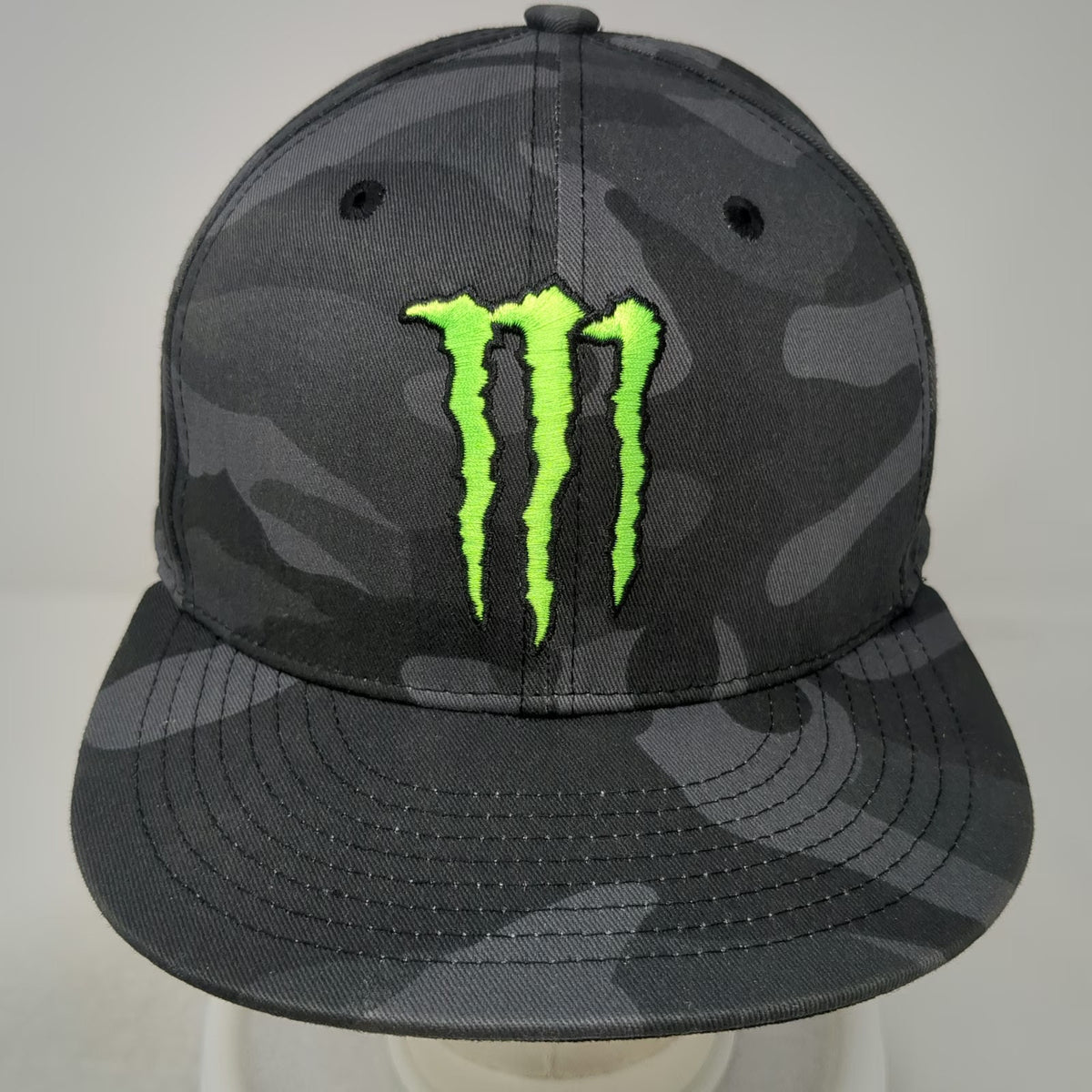 Monster Energy Snapback Black Gray Green Camo One Size Flat Brim Embroidered Hat