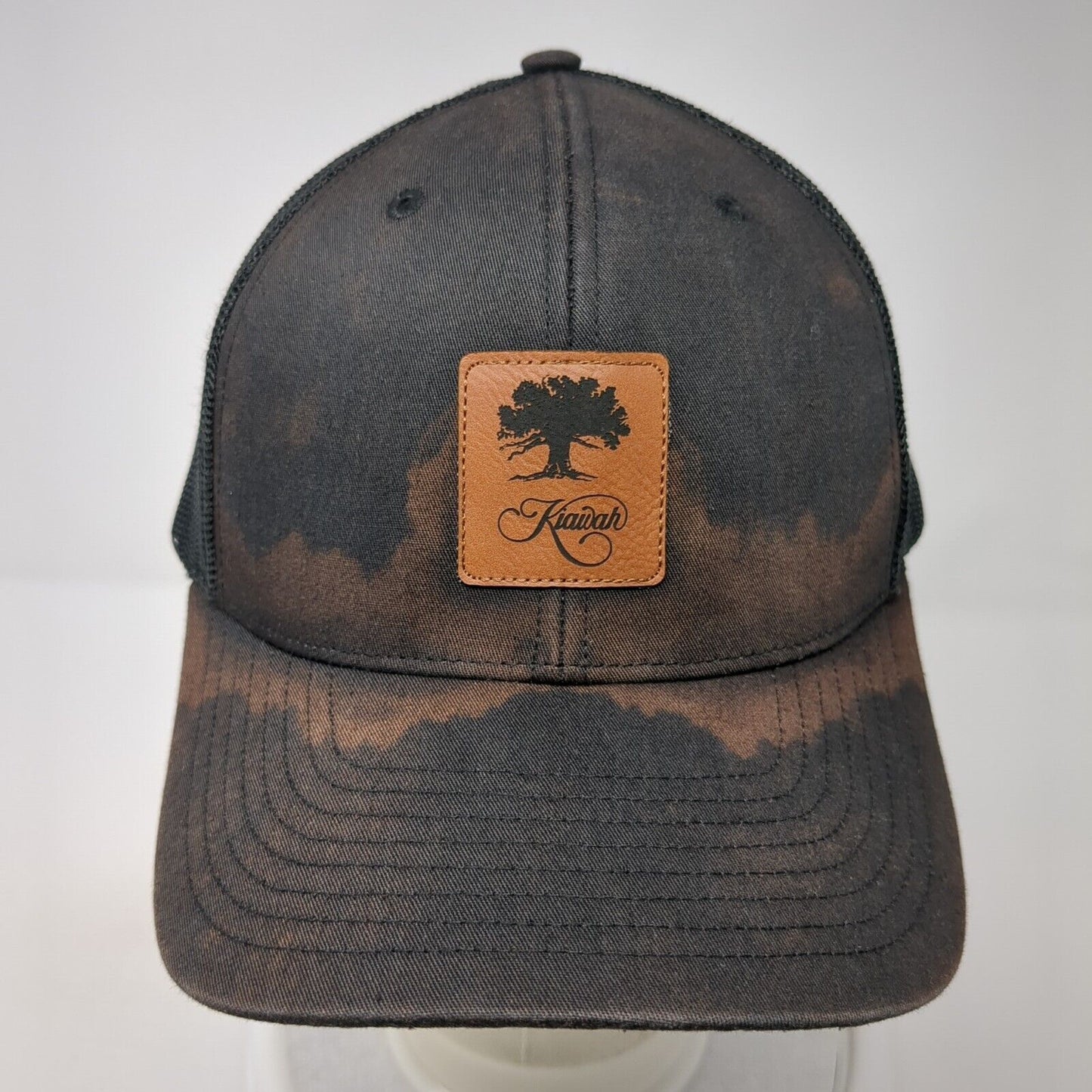 Kiawah Snapback Mesh Back Trucker Hat Black One Size Leather Patch