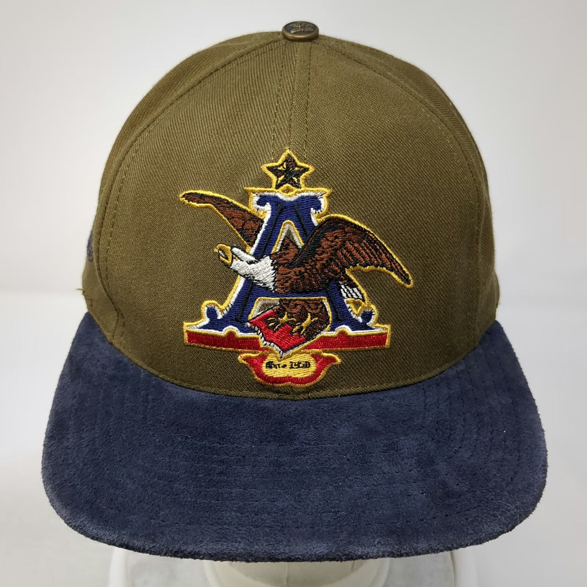 Anheuser Busch Eagle Logo Baseball Cap Green Blue One Size Suede Brim Hat USA