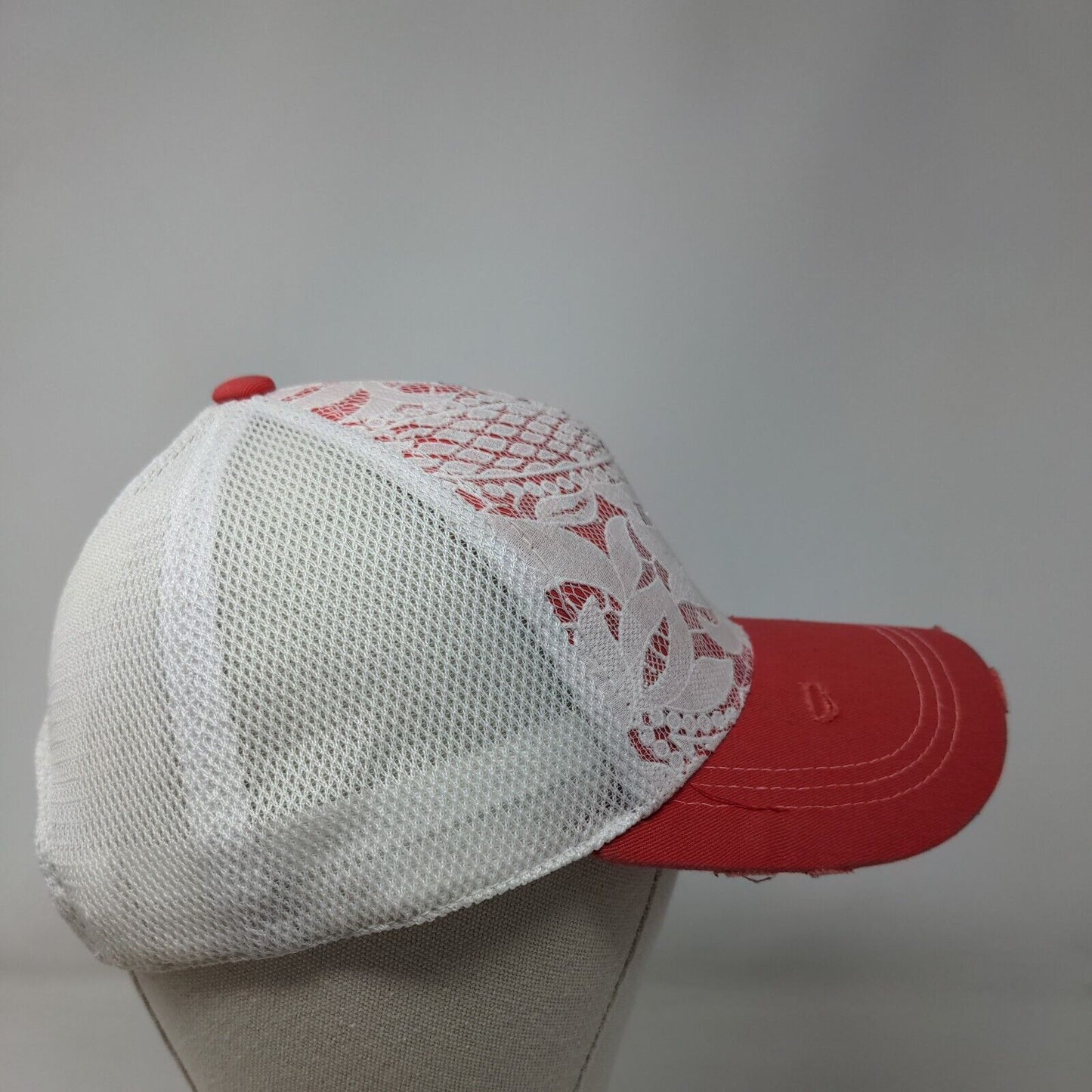 Unbranded Snapback Trucker Hat Multicolor OS Mesh Back Lace Trim Distressed