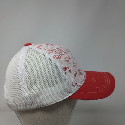 Unbranded Snapback Trucker Hat Multicolor OS Mesh Back Lace Trim Distressed