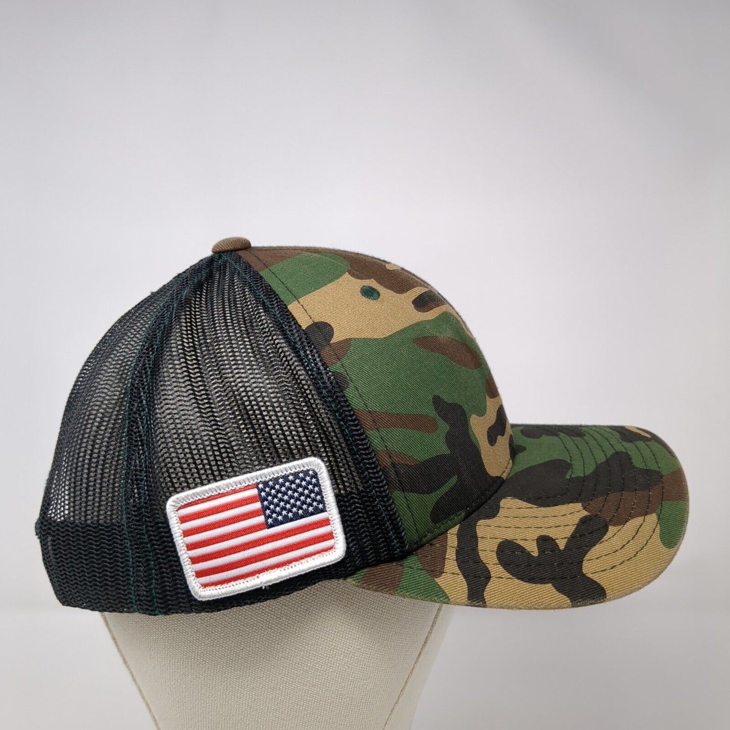 Richardson Snapback Trucker Hat Camo One Size Mesh Back USA Flag Patch