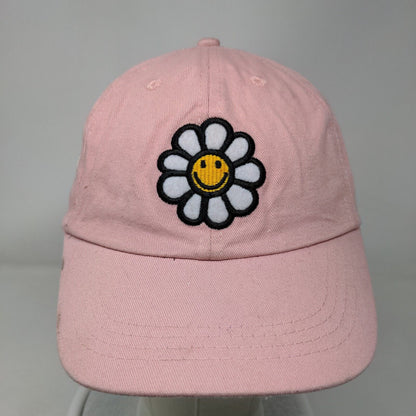 Happy Face Flower Strapback Hat Pink One Size Adjustable Embroidered 6 Panel