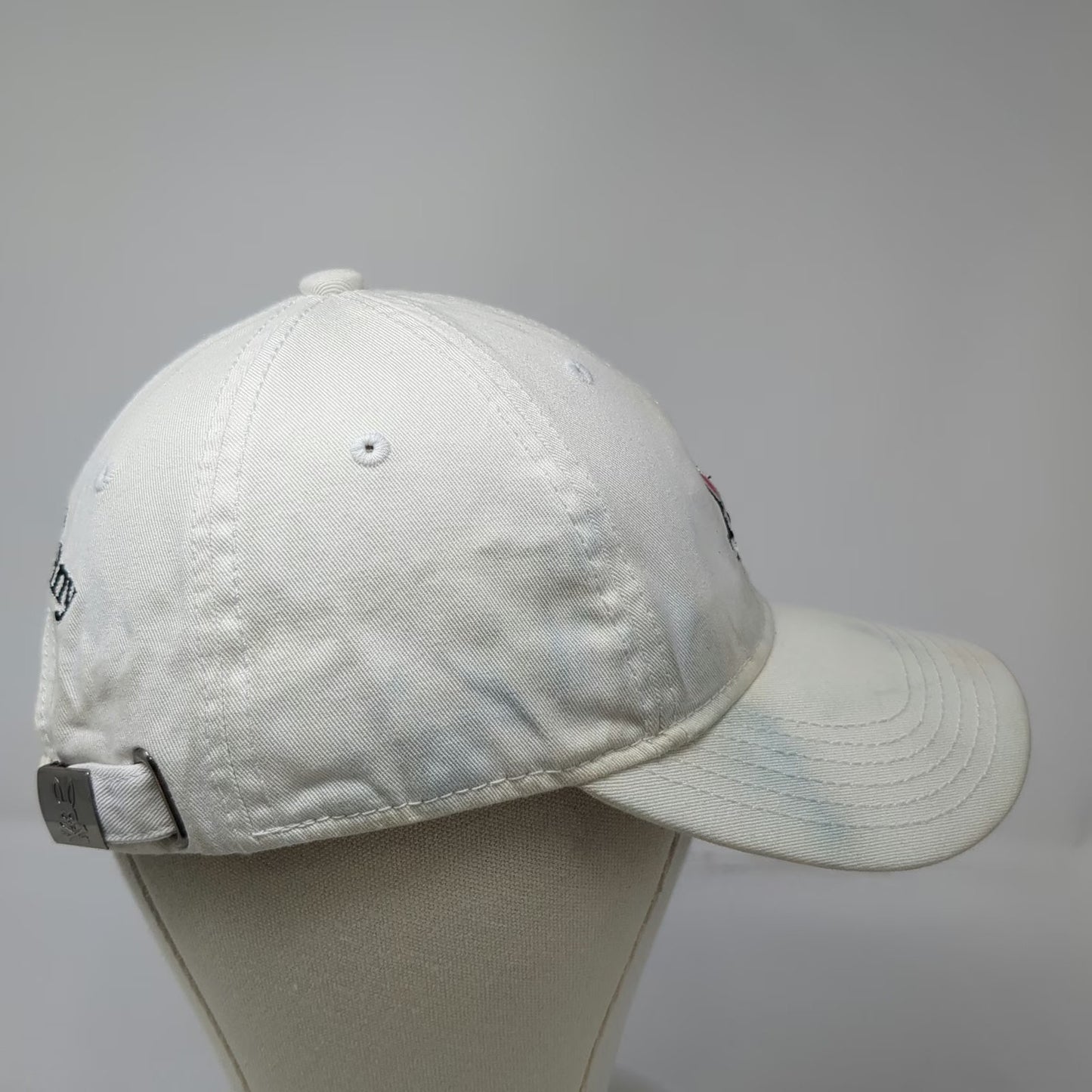Psycho Bunny Baseball Cap White One Size Embroidered Logo Slideback Cotton Hat