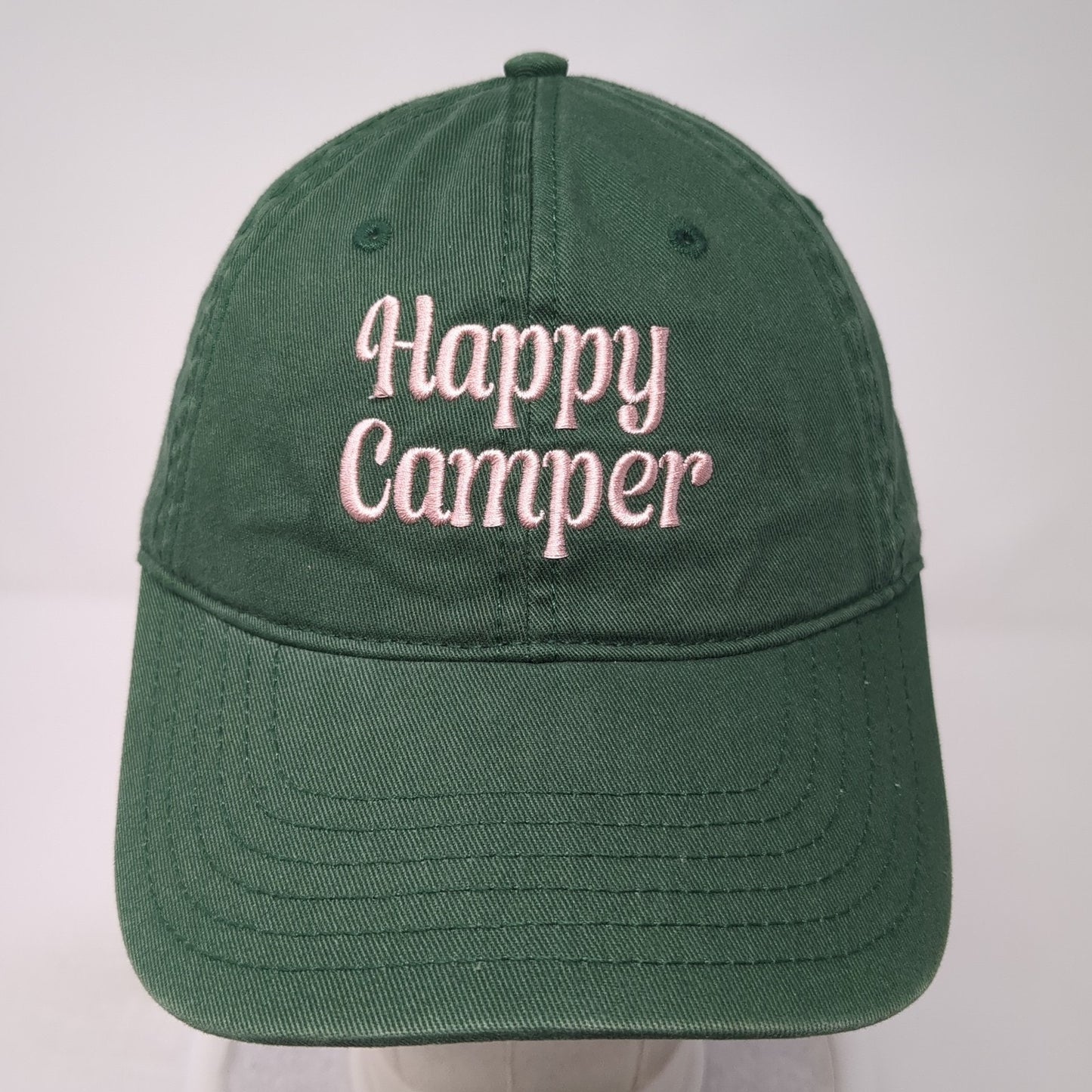 Happy Camper Baseball Cap Green One Size Adjustable 6 Panel Mighty Fine
