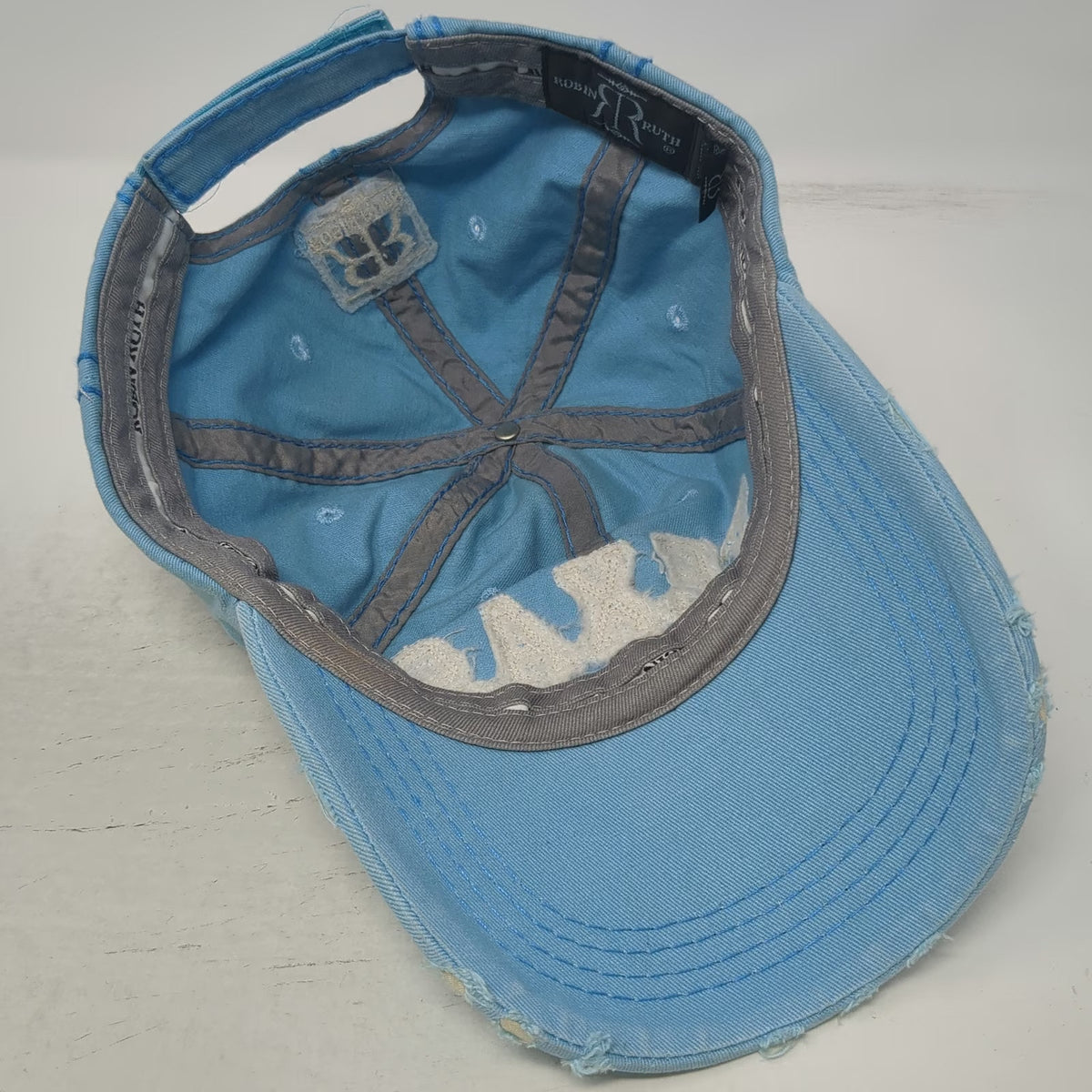 Robin Ruth Baseball Cap Blue One Size Texas Floral Embroidered Distressed Hat