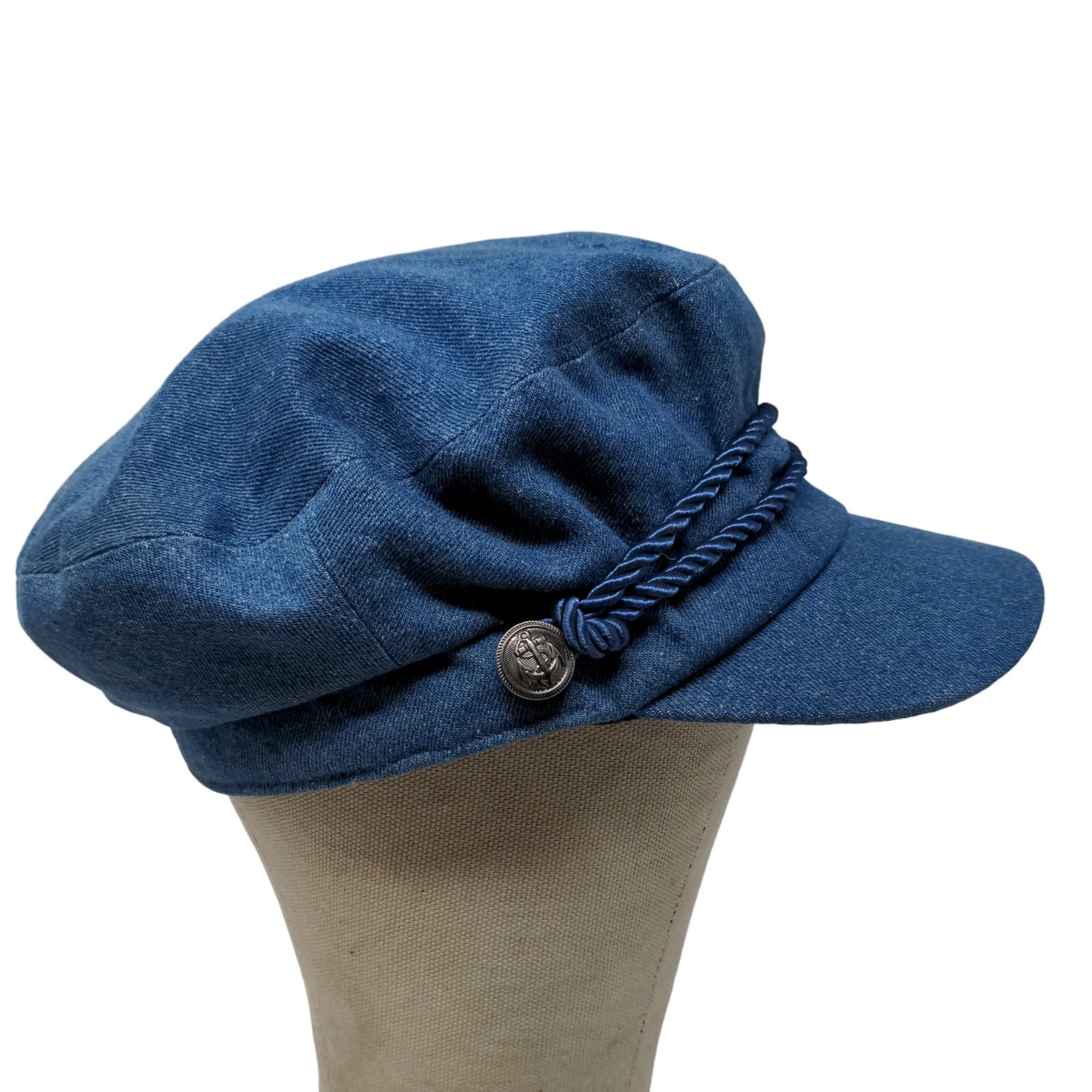 Time & Tru Women's Denim Cap Hat Blue Size OS Metal Button Logo Ropes