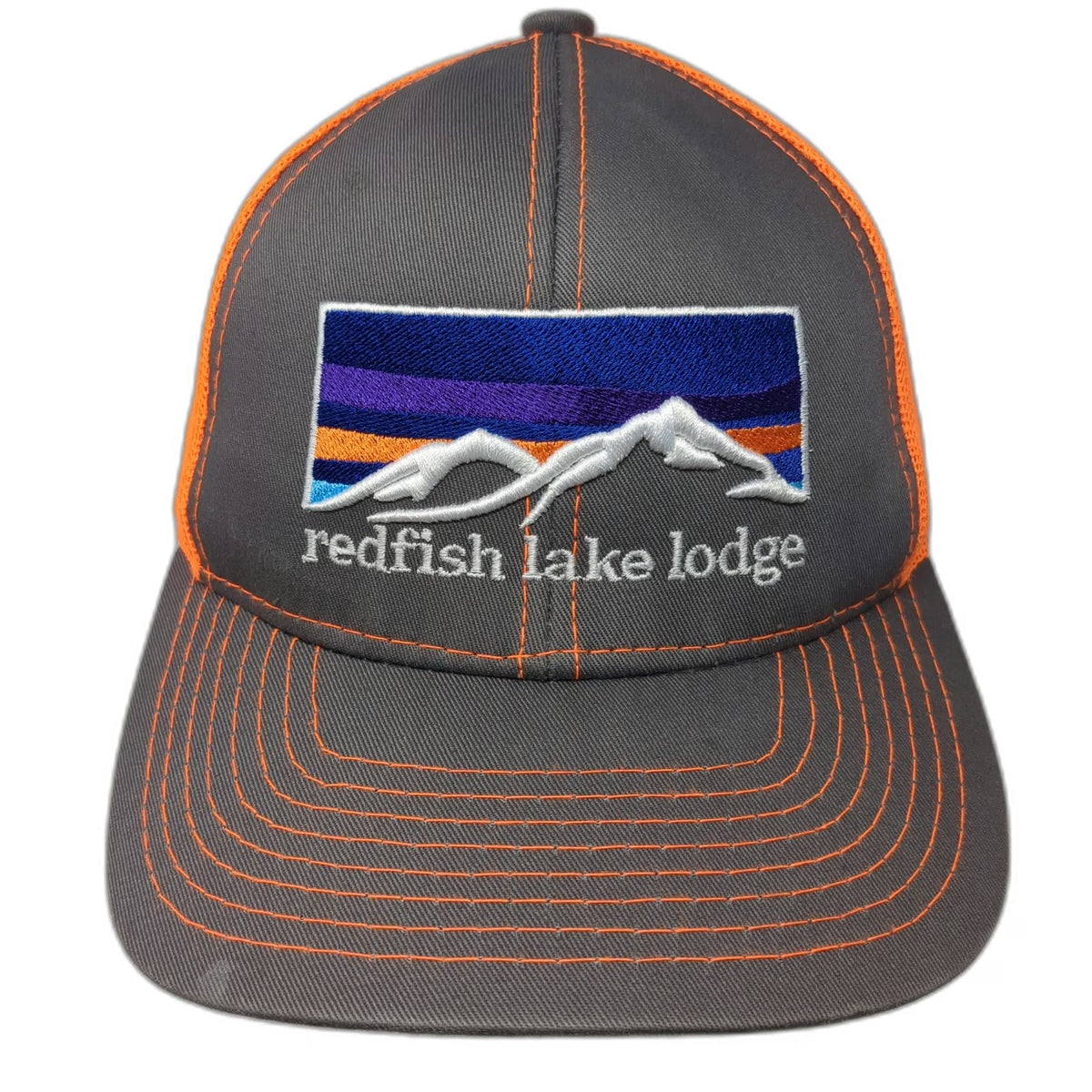 Outdoor Cap Baseball Cap Gray Orange One Size Redfish Lake Lodge Idaho Mesh Hat