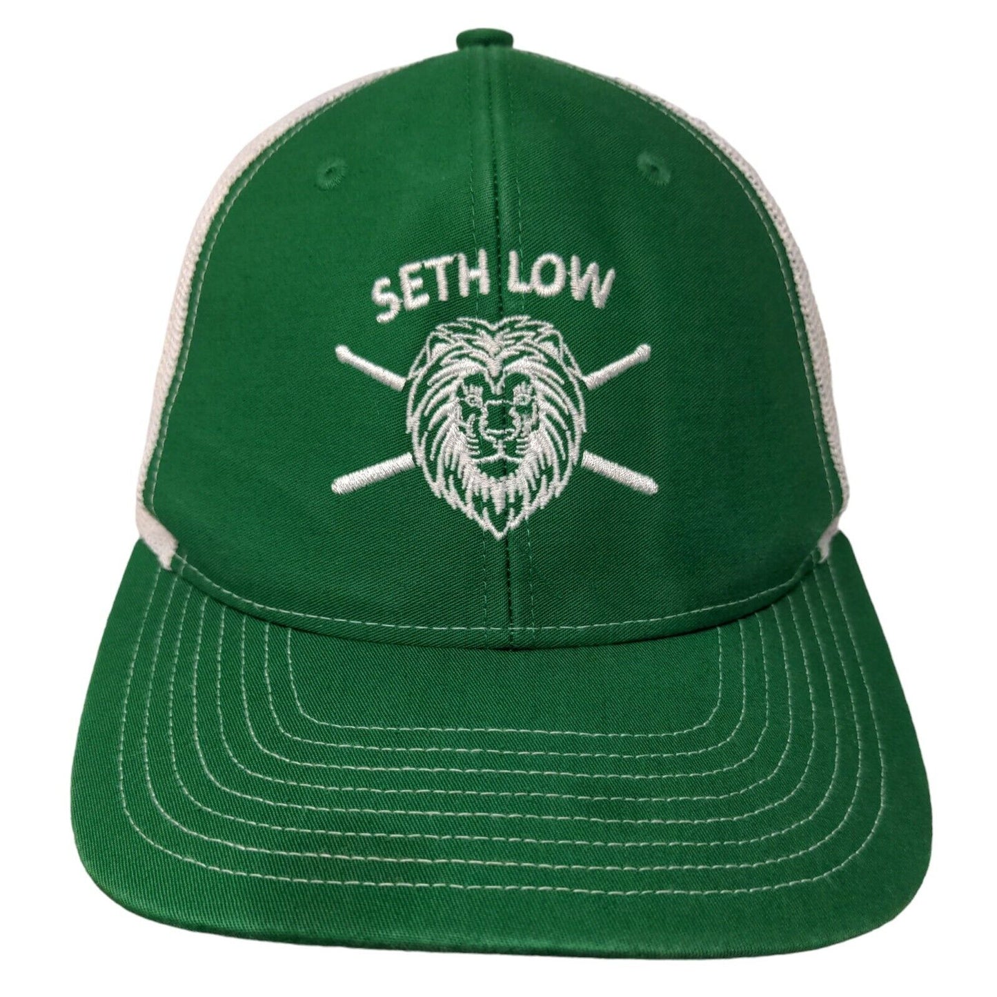 Seth Low Lion Snapback Mesh Back Trucker Hat Green One Size Embroidered