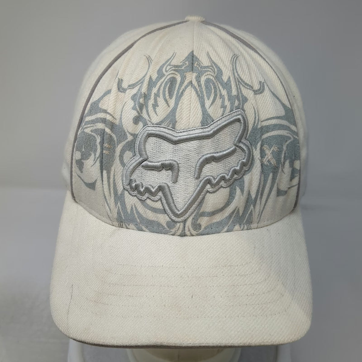 Fox Baseball Cap White M Flexfit Tribal Graphic Embroidered Logo Hat Motocross