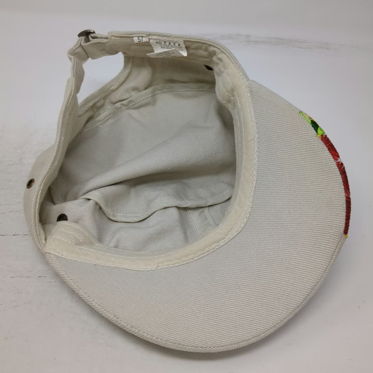 Derek of New Zealand Army Cap Beige One Size Floral Embroidery Strapback Hat