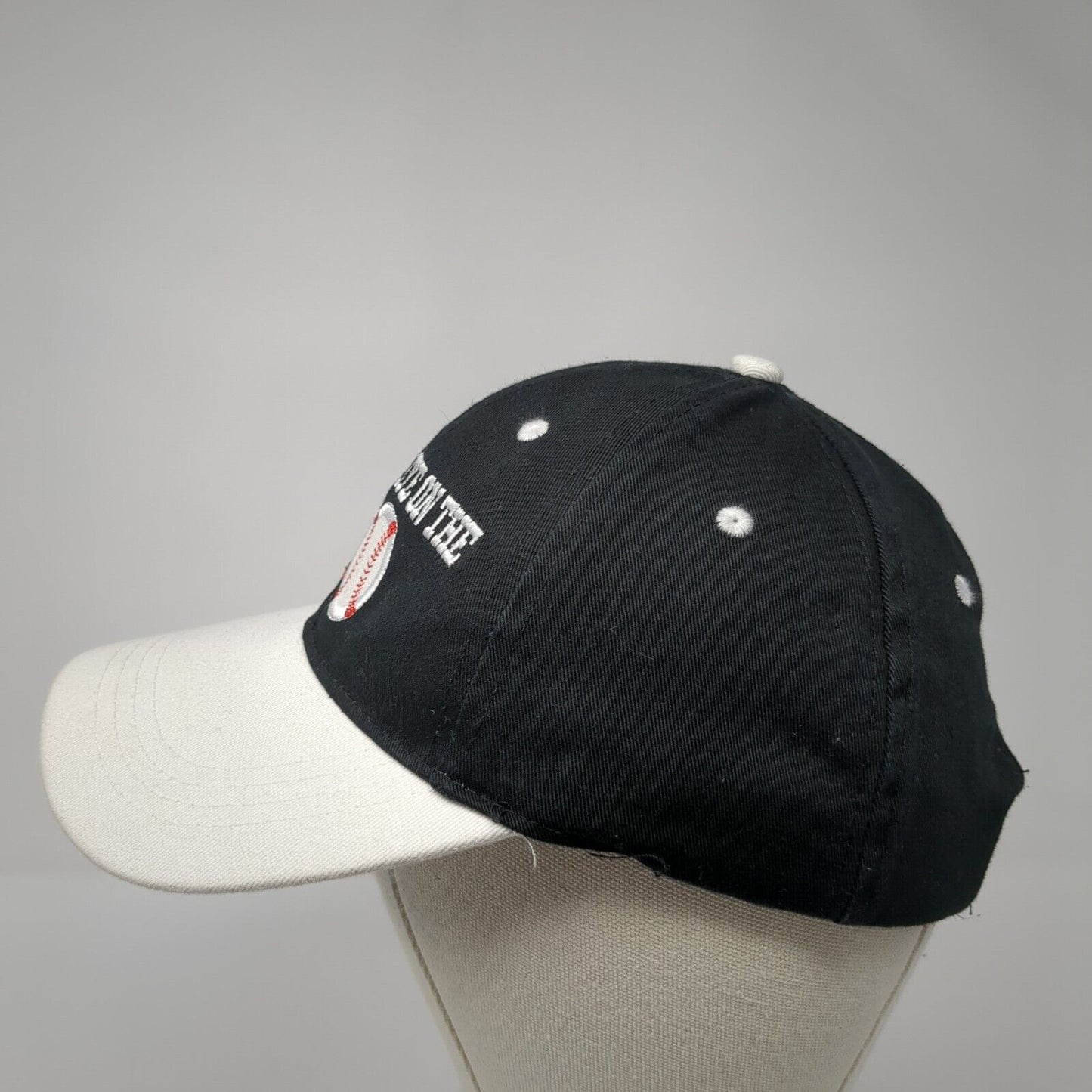 Keep Your Eye On The Ball Strapback Hat Black OS Adjustable Embroidered Cotton