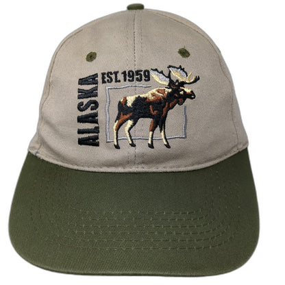 Tongass Trading Company Snapback Beige Green One Size Alaska Moose EST 1959 Hat