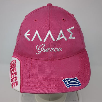 Greece Strapback Baseball Cap Pink One Size Adjustable Embroidered Patriotic