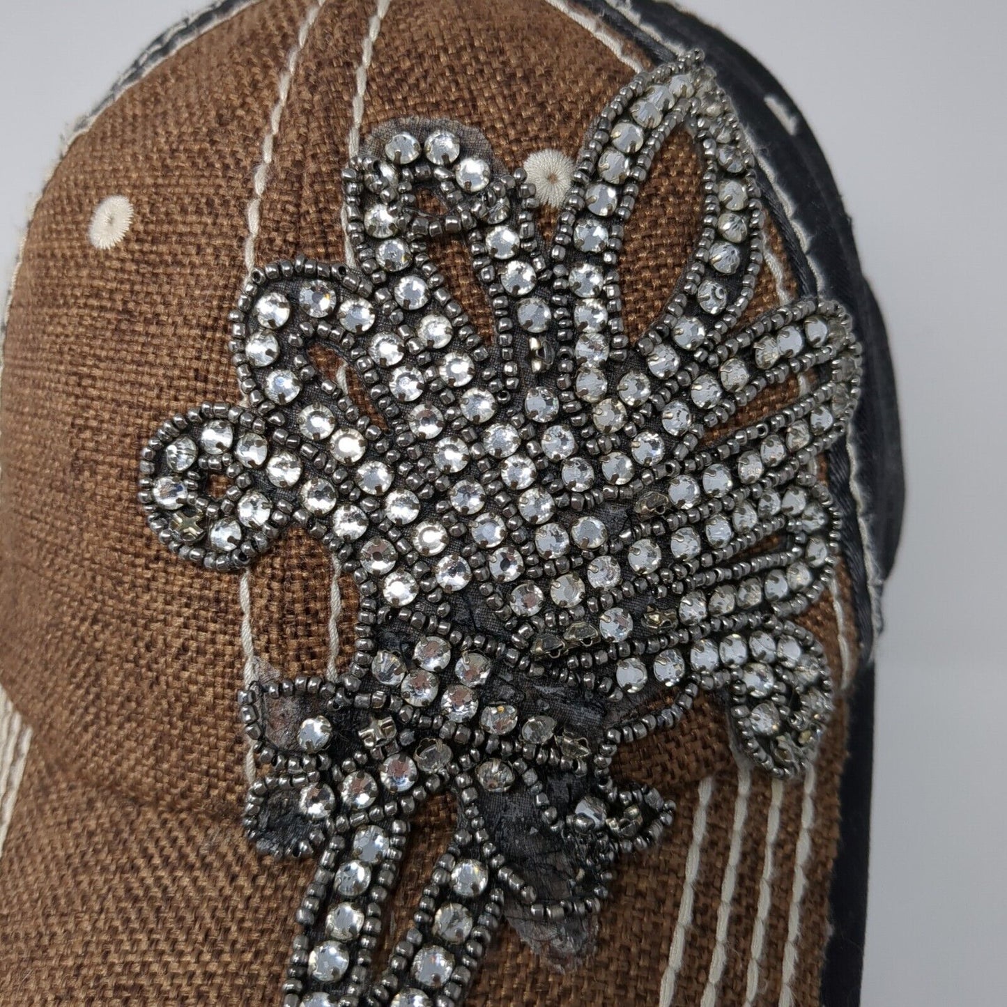 Unbranded Slideback Straws Hat Brown One Size Adjustable Rhinestone Jeweled