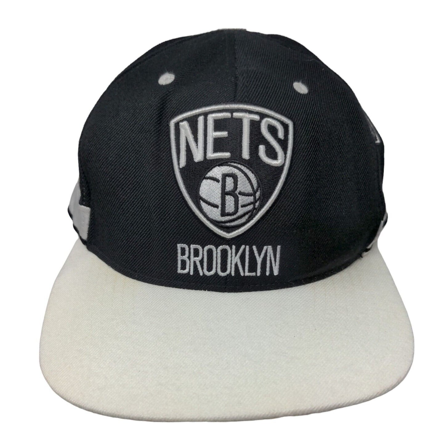 Brooklyn Nets Snapback Hat Black White Embroidered Logo Mitchell & Ness NBA