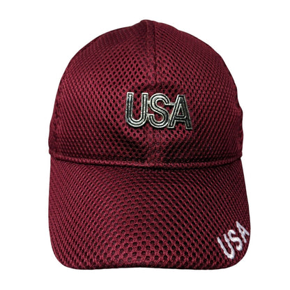 USA Strapback Hat Red One Size Adjustable Embroidered Patriotic 6 Panel