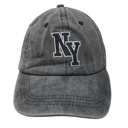 NY Strapback Hat Gray One Size Embroidered Adjustable Outdoor 6 Panel