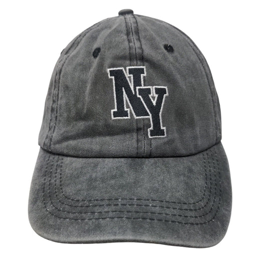 NY Strapback Hat Gray One Size Embroidered Adjustable Outdoor 6 Panel