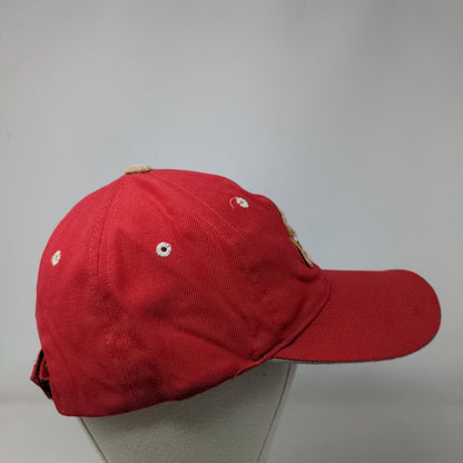 8 Strapback Hat Red One Size Adjustable Embroidered Vented Holes 6 Panel