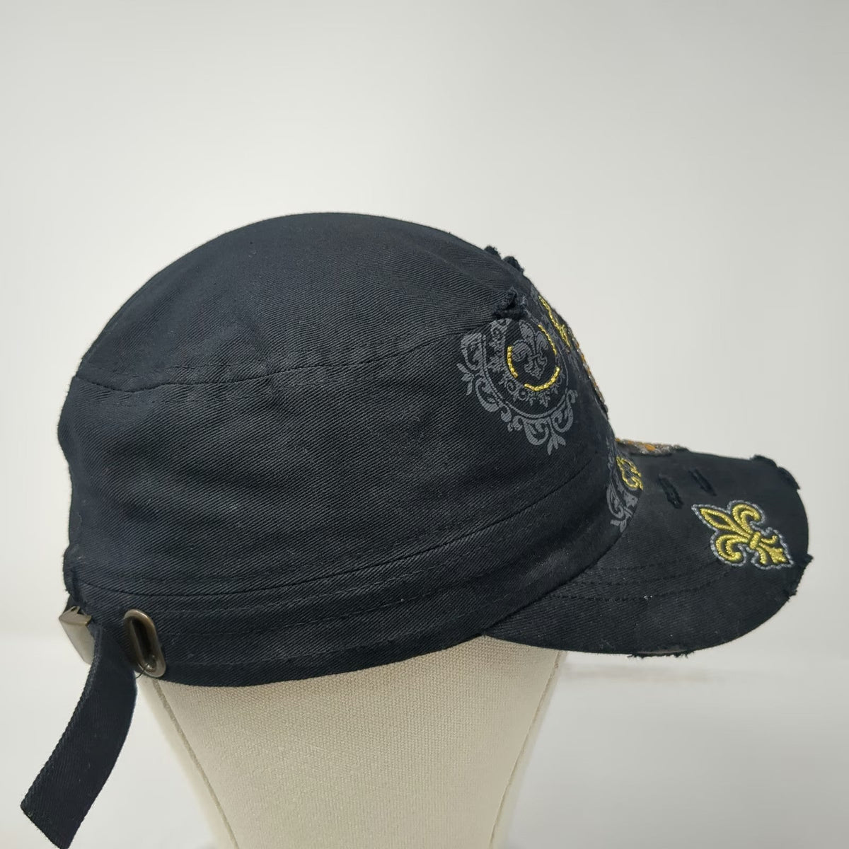 Leader LOGA Army Cap Black One Size Rhinestone Fleur De Lis Studded Cotton Hat
