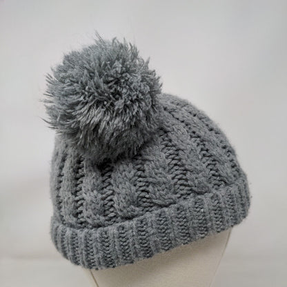 C.C Exclusives Kids Beanie Hat Gray One Size Knitted Stretch Pom Pom Acrylic