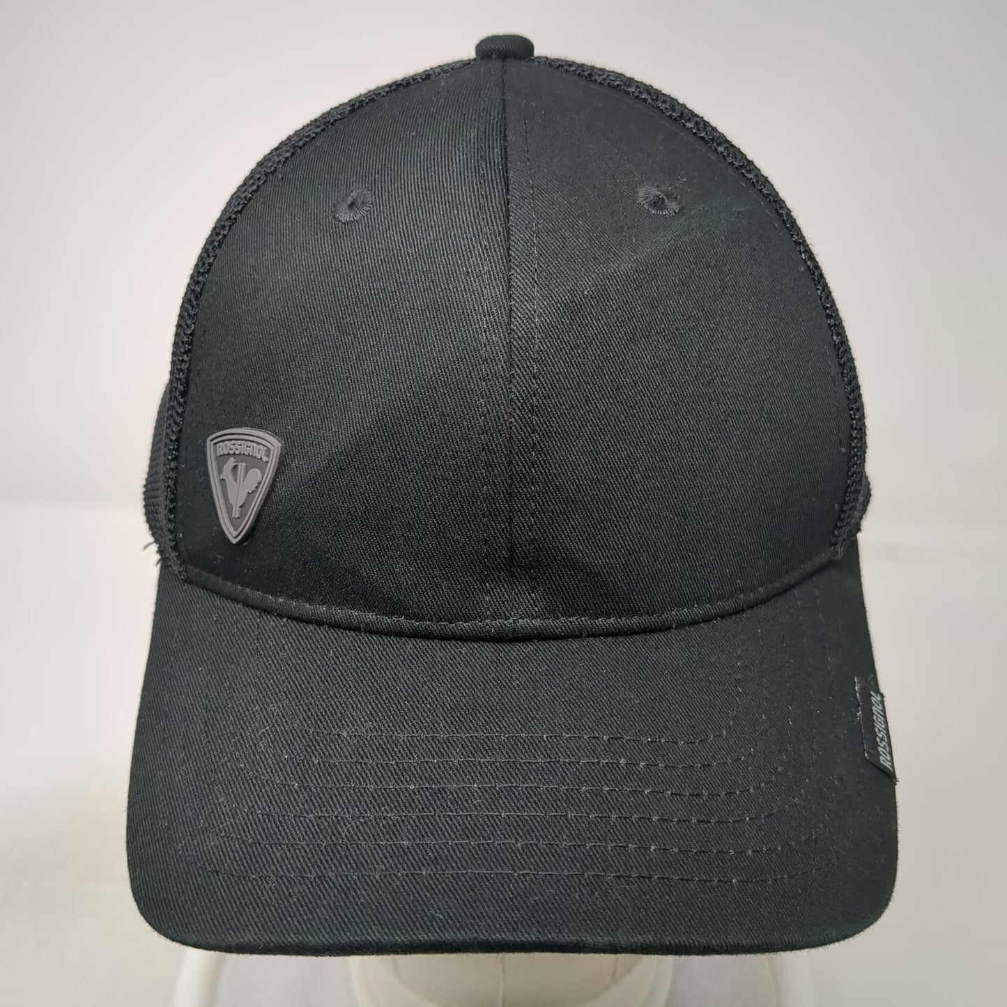 Rossignol Trucker Hat Black One Size Mesh Back Snapback Rubber Logo Patch