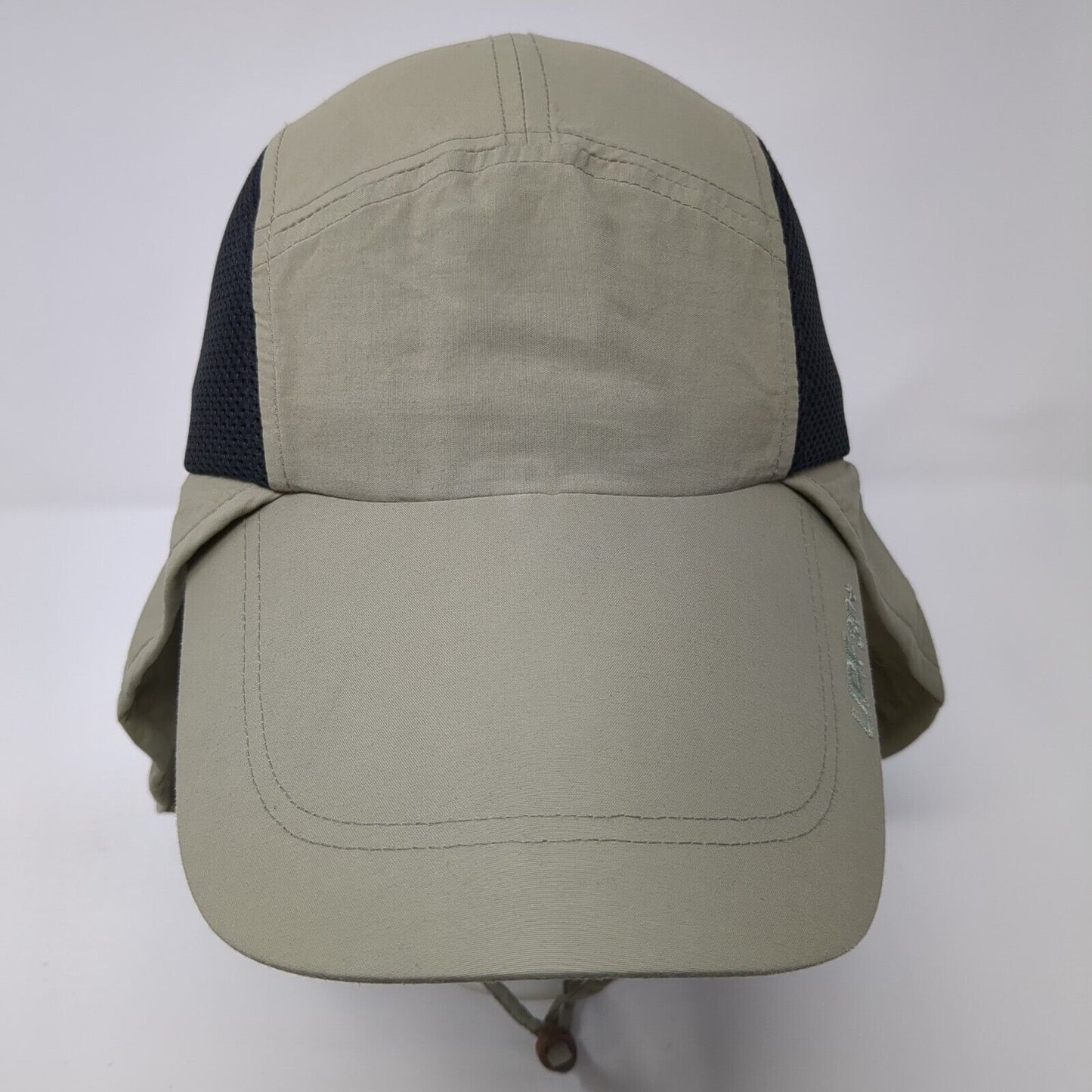 Columbia Strapback Hat Tan One Size Chin Strap Back Flap UPF 30+ Outdoor