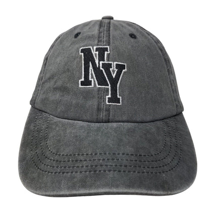 NY New York Strapback Hat Gray One Size Embroidered Adjustable Vented Holes