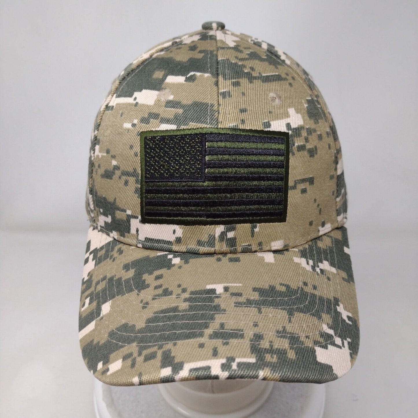 American Flag Strapback Hat Camouflage OS Adjustable Embroidered Patriotic