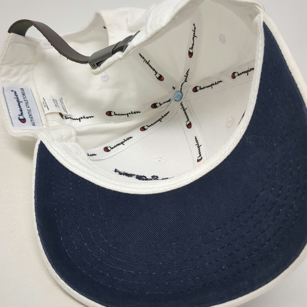 Champion Baseball Cap White One Size Embroidered Script Logo Slideback Strap Hat
