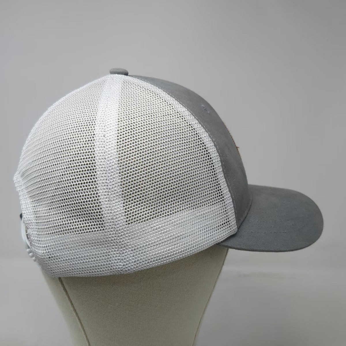 GOAT USA Trucker Hat Gray White One Size Leather Patch Mesh Back Snapback Cap