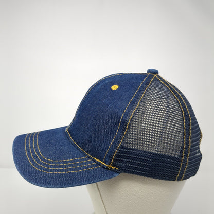 David and Young Strapback Trucker Hat Blue One Size Adjustable Mesh Back Denim