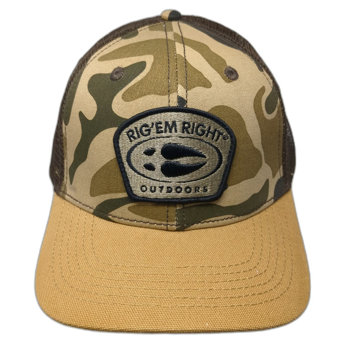 Rig'Em Right Trucker Hat Beige One Size Camo Mesh Snapback Duck Outdoors Logo