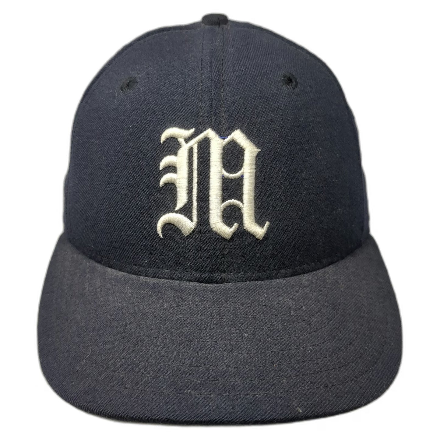 New Era Baseball Cap Blue 7 1/8 Fitted Wool Old English M 59FIFTY Hat Grey Brim
