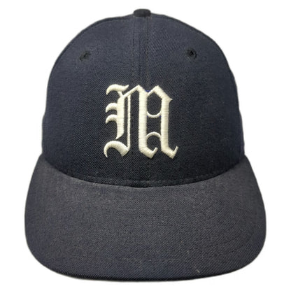 New Era Baseball Cap Blue 7 1/8 Fitted Wool Old English M 59FIFTY Hat Grey Brim