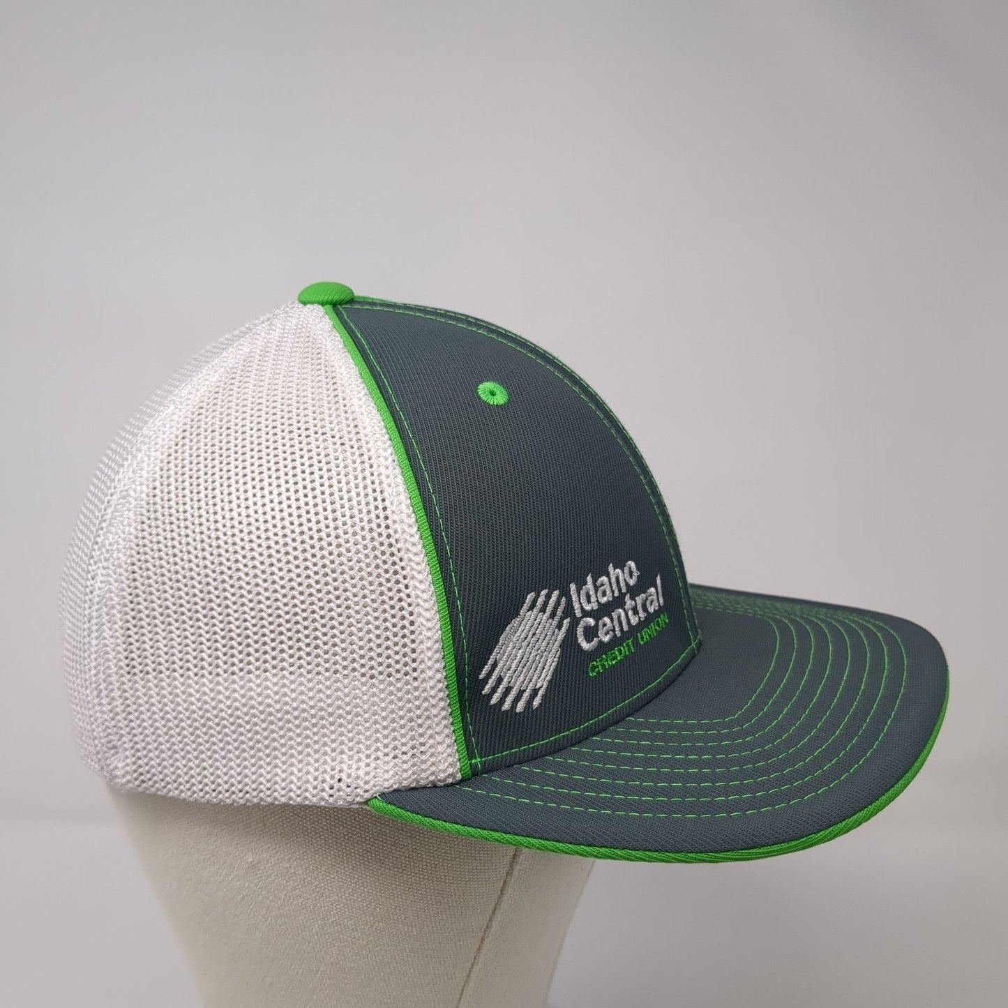 Idaho Central Credit Union Fitted Mesh Back Trucker Hat Gray 7 3/8 Flexfit