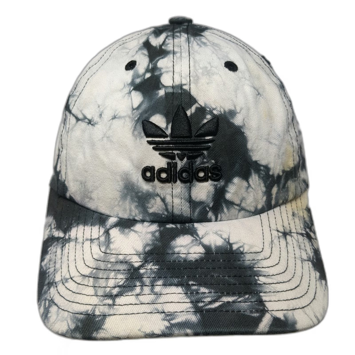 Adidas Baseball Cap White Black One Size Tie Dye Embroidered Trefoil Logo Hat