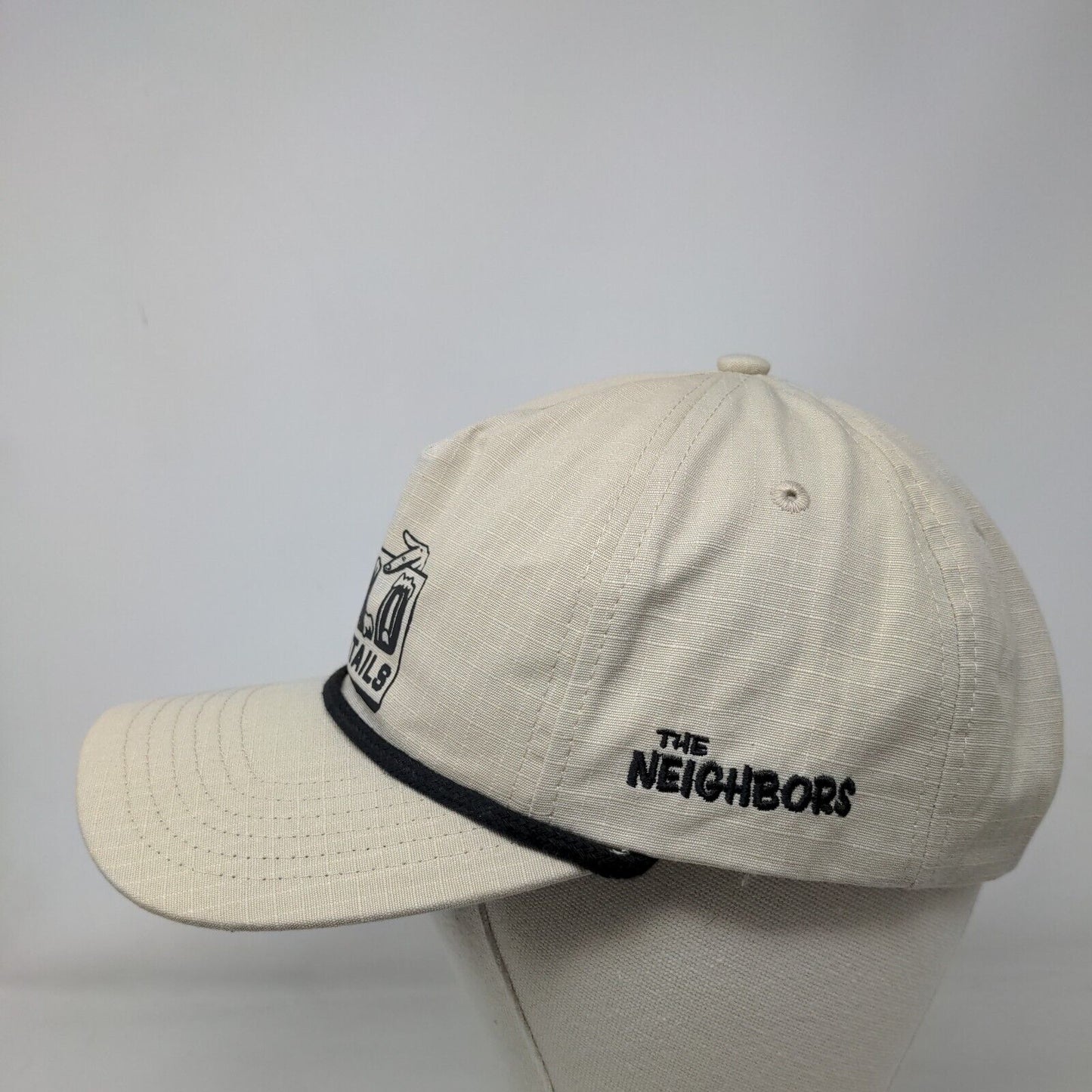 Cold Cocktails Snaoback Hat Tan One Size Adjustable Rope Vented Holes Cotton