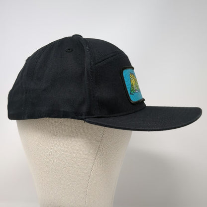 Decky 5 Panel Black Hat One Size Idaho Mountain Festival Patch Flat Brim Cap