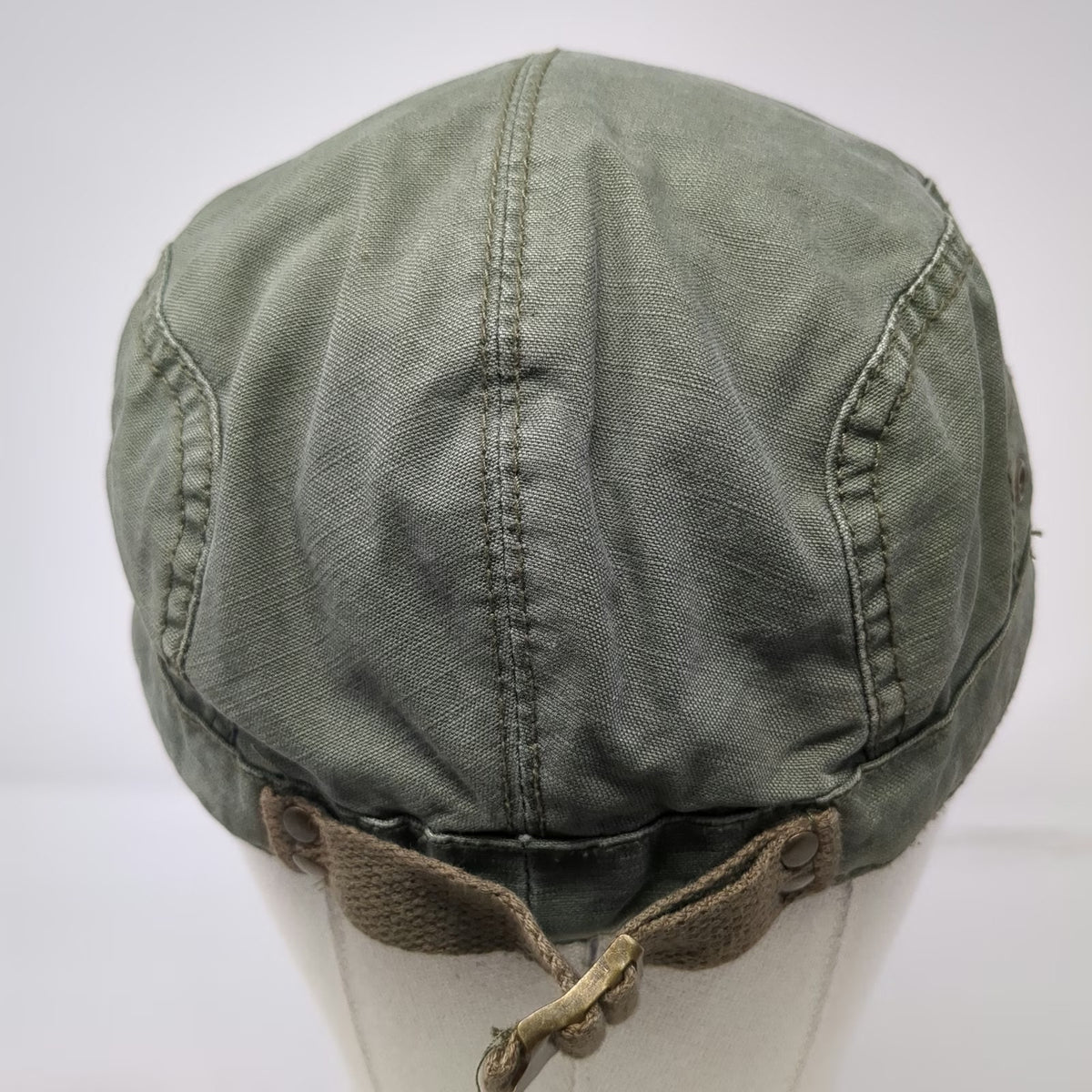 H&M Army Cap Green M Distressed Cotton Slideback Flat Top Military Style Hat