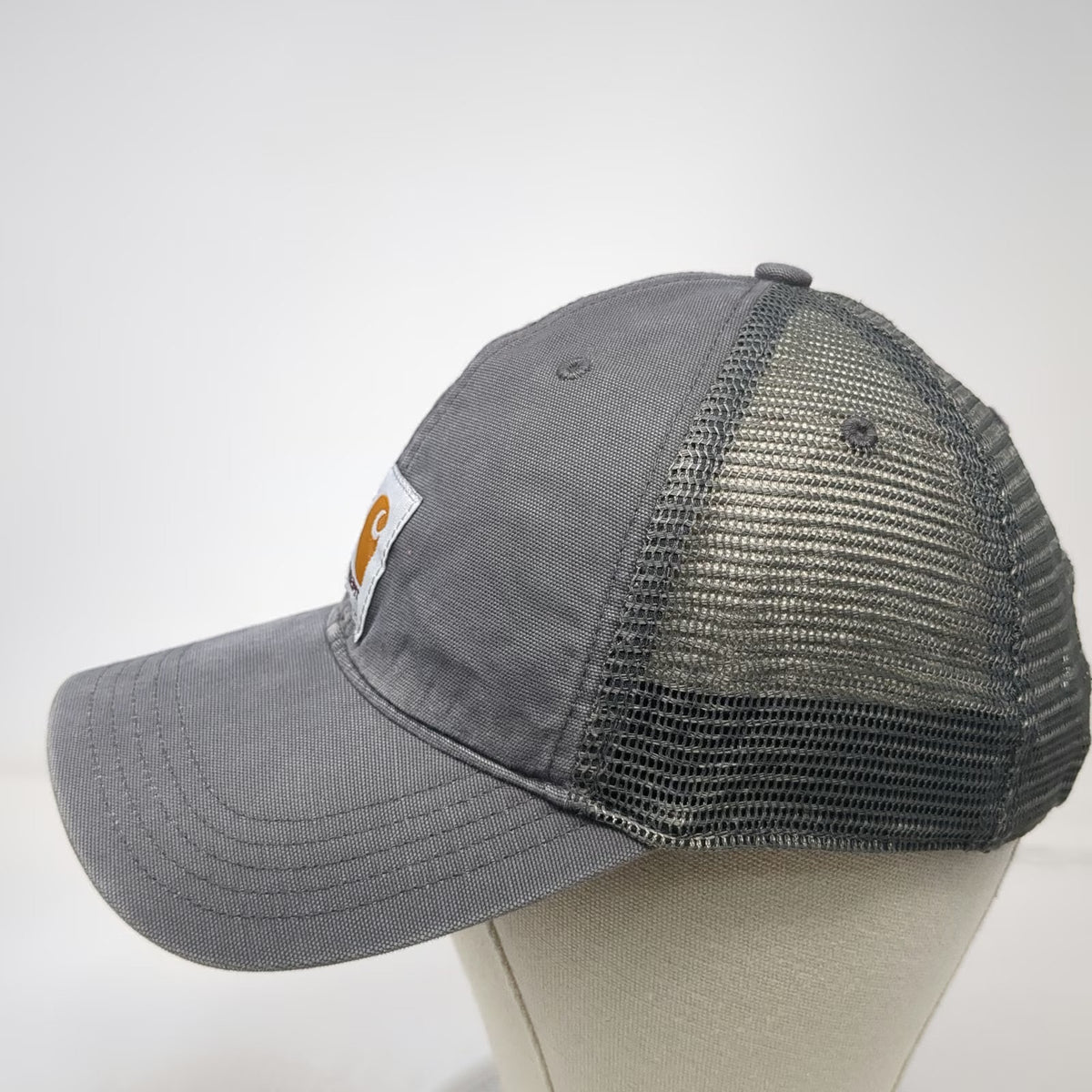 Carhartt Trucker Hat Gray One Size Mesh Back Snapback Logo Patch Canvas Workwear