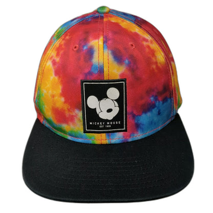 Neff Disney Mickey Mouse Tie Dye Snapback Hat Red Blue Yellow One Size Flat Brim