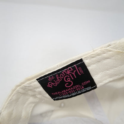 The Alabama Girl Slideback Hat White One Size Adjustable Distressed Rhinestone