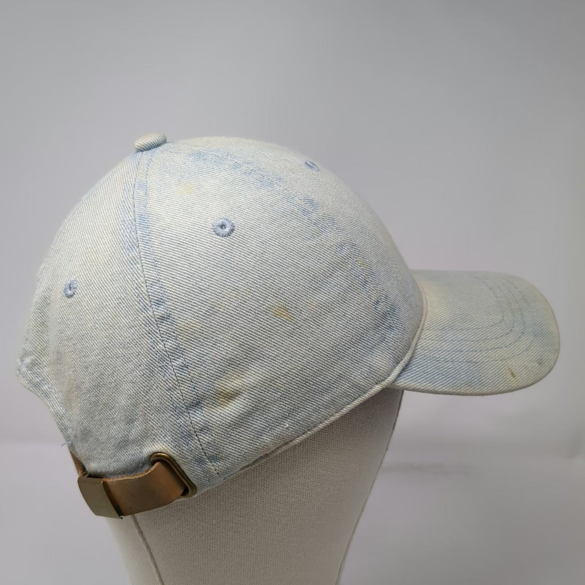 Mighty Fine Baseball Cap Blue One Size Cotton Leather Strap Brass Slideback Hat