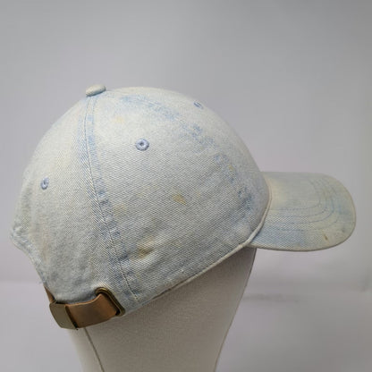 Mighty Fine Baseball Cap Blue One Size Cotton Leather Strap Brass Slideback Hat