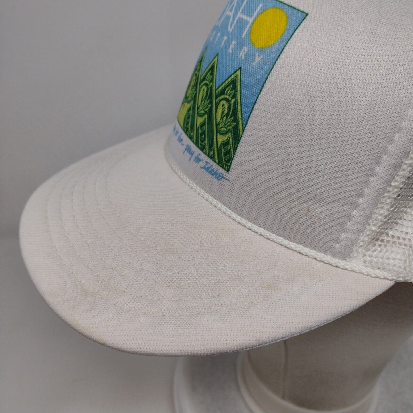 Idaho Lottery Snapback Trucker Hat Cream One Size Adjustable Mesh Back Rope