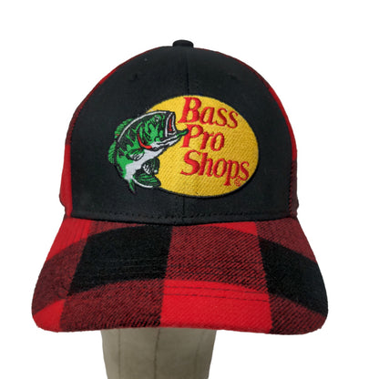 Bass Pro Shops Men's Snapback Hat Red Black Buffalo Plaid Size OSFM Embroidered