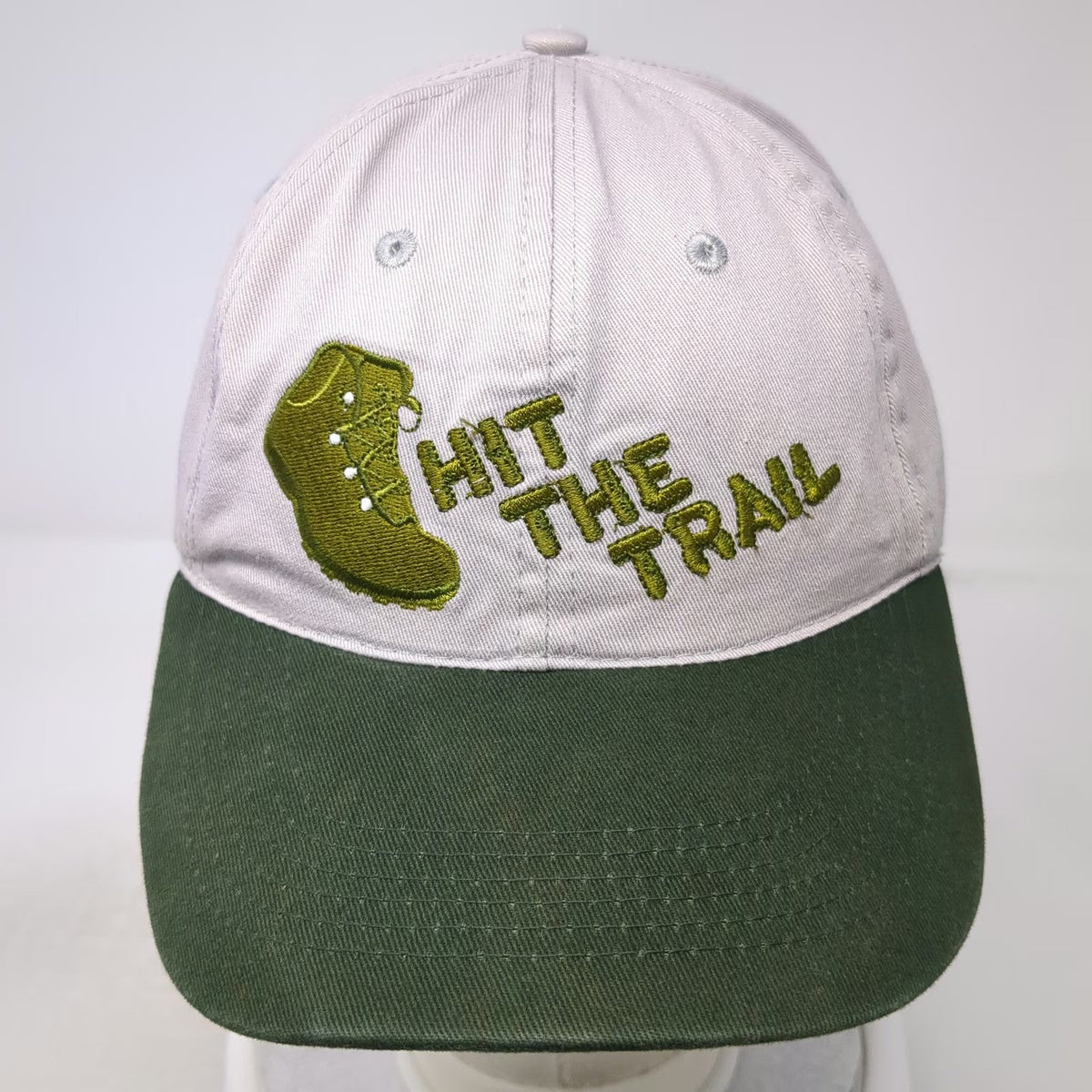 Baseball Cap Gray Green One Size Hit The Trail Hiking Boot Outdoor Nature Hat